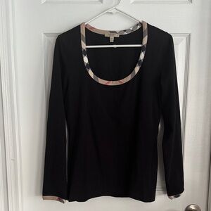 Burberry Black Long-Sleeve Top with Signature Check Trim